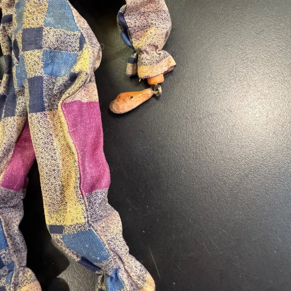 Vintage Marionette Puppet Toy 13in Multicolor Patchwork Jester Hand Painted Wood